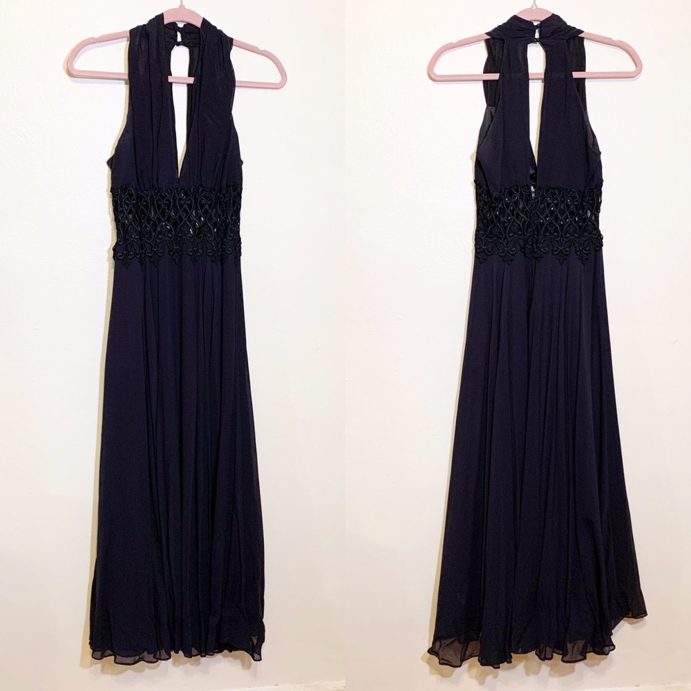 CACHE Vintage Embroidered Waist Flowy Prom Dress